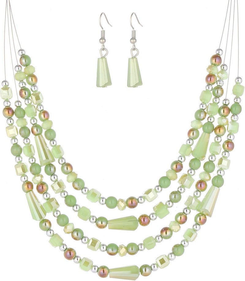 Errally Store Layered Beaded Statement Necklace Multi Strand Crystal Beads Collar Necklace and Earring Sets for Women Fashion Costume Jewelry Set Gifts for Her - Image 1